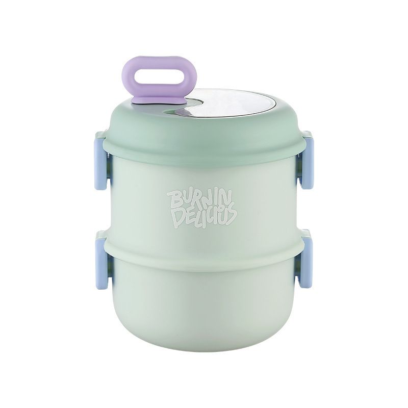 Student Fresh 304 Stainless Steel Round Bucket Double-Layer Lunch Box Office Worker Portable Porridge Jar Lunch Bento Box
