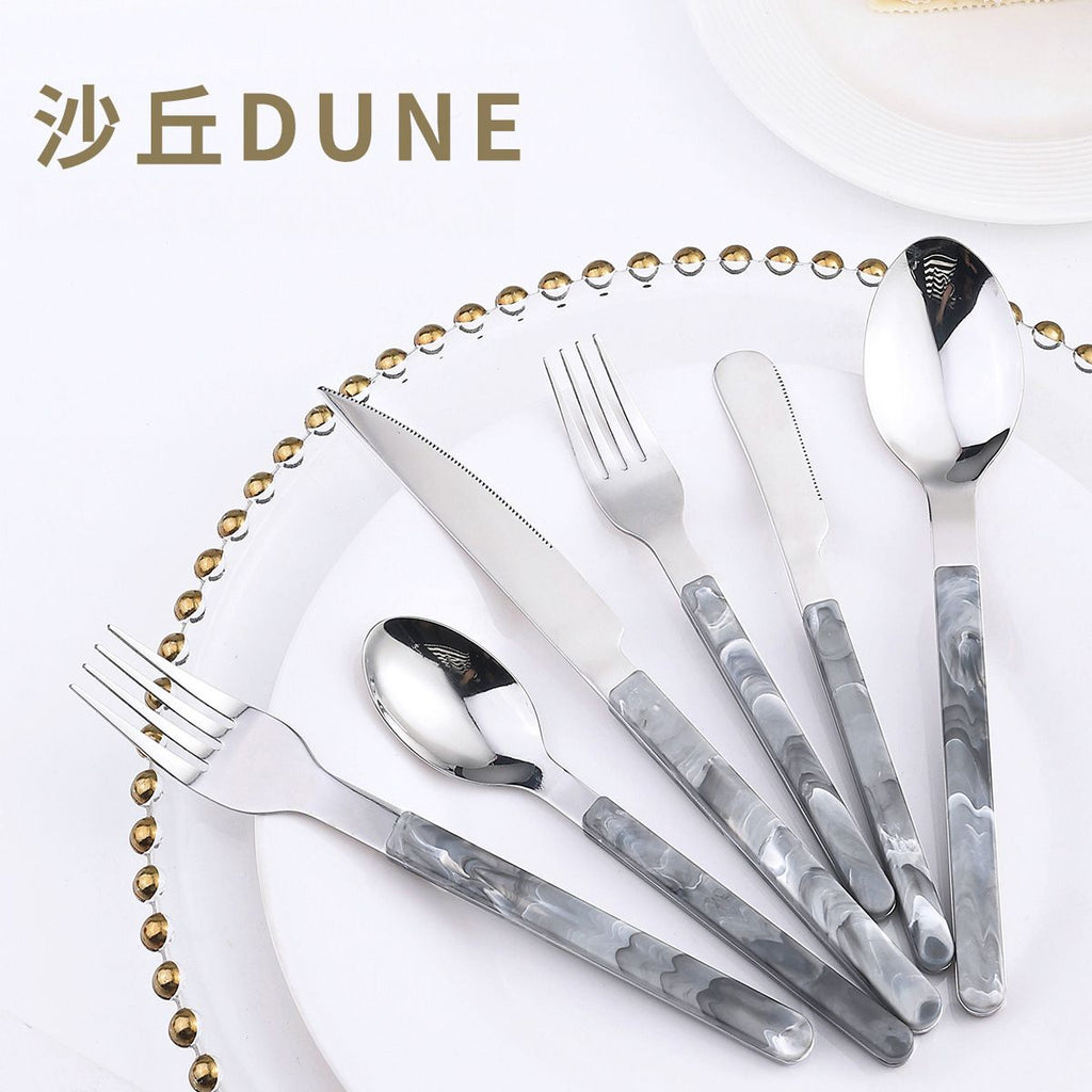 New Steak Knife and Fork Small Knife, Fork and Spoon Marble Pattern Spoon and Fork Stainless Steel Tableware Set