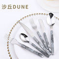 New Steak Knife and Fork Small Knife, Fork and Spoon Marble Pattern Spoon and Fork Stainless Steel Tableware Set