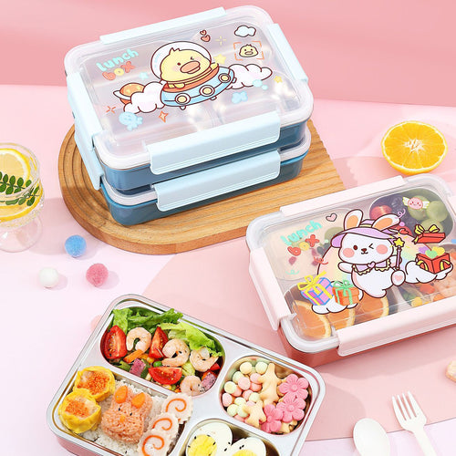 Cartoon Student 304 Stainless Steel Compartment Lunch Box Dorm Cafeteria Takeout Food Container Portable Travel Lunch Bento Box