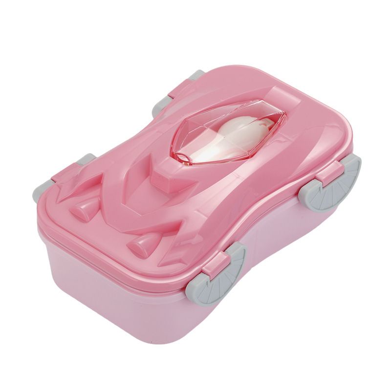 Cartoon Car Type Plastic Bento Box Student Compartment Lunch Box and Water Cup Set with Cutlery Office Worker Portable Food Container
