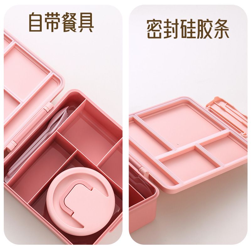 Cartoon Large Capacity Kids Compartment Lunch Box with Handle Travel Portable Food Container with Cutlery Soup Bowl