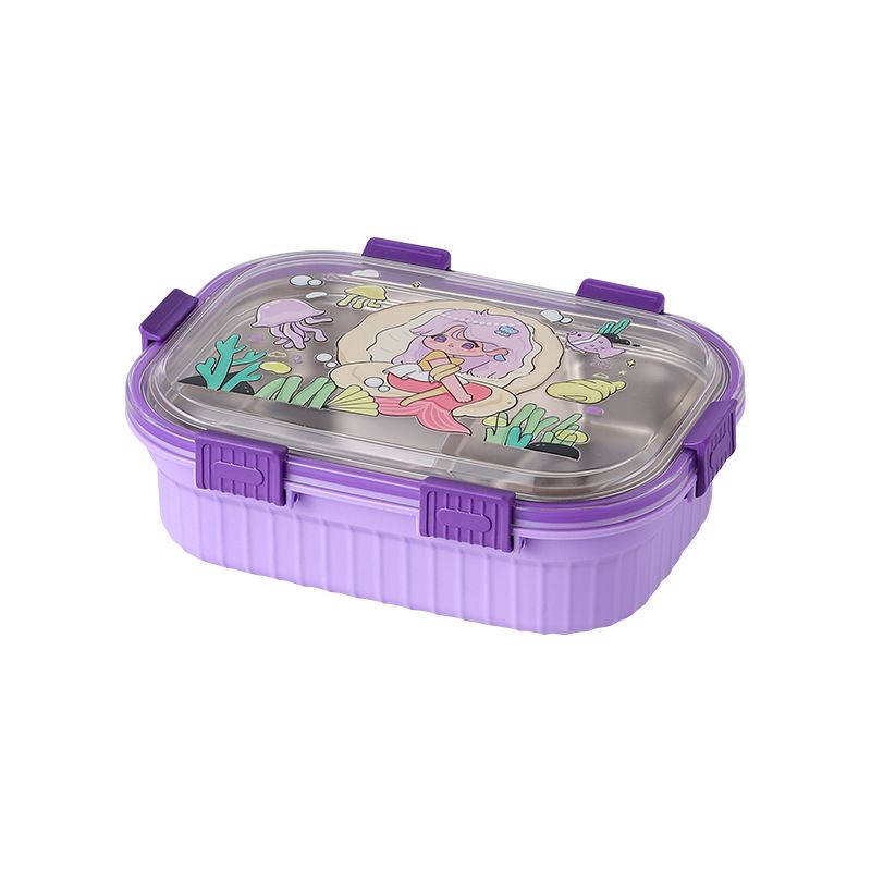 Kids Cartoon Cute and Fun Plastic Compartment Lunch Box Student Cafeteria Takeout Buckle Lunch Bento Box with Lid