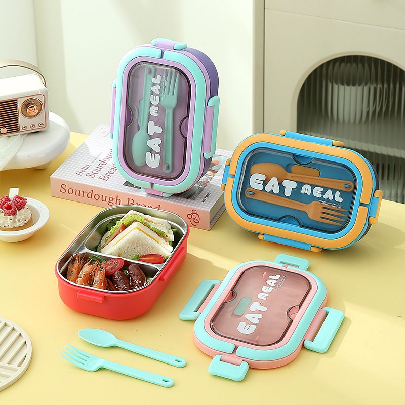 Student Minimalist Compartment Lunch Box and Water Cup Set Office Worker 304 Stainless Steel Lunch Bento Box with Spoon and Fork