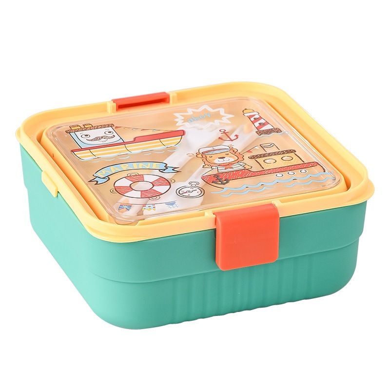 Cartoon Student Compartment Plastic PP Square Lunch Box Microwave Safe Kids Lunch Bento Box Food Container