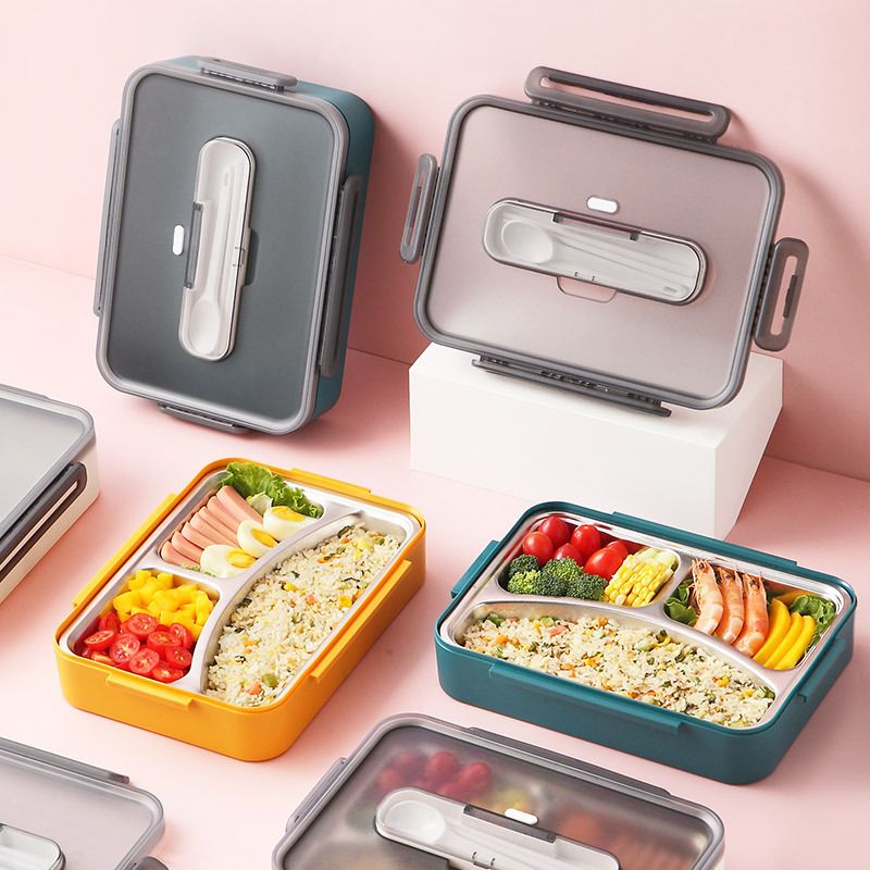 Office Worker 304 Stainless Steel Japanese Style Compartment Lunch Box Large Capacity Student Cafeteria Takeout Lunch Bento Box with Lid