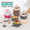 Creative Student Round Bucket Lunch Box Kids Plastic Portable Double-Layer Lunch Bento Box with Cutlery