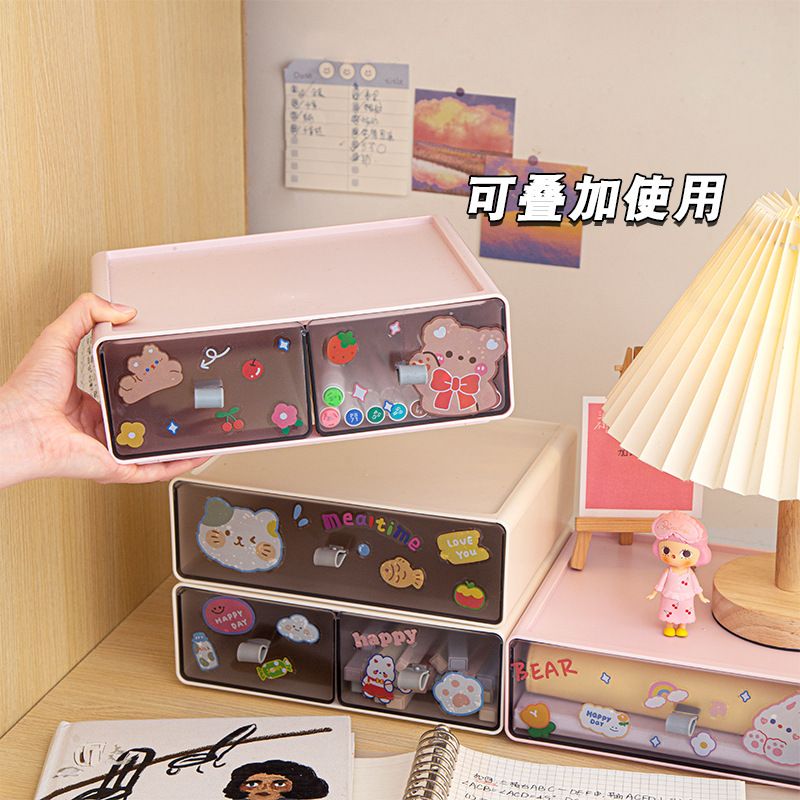 Student INS Transparent Drawer-Type Desktop Perler Beads Storage Box Office Desk Stationery Storage Cabinet Organizer Rack