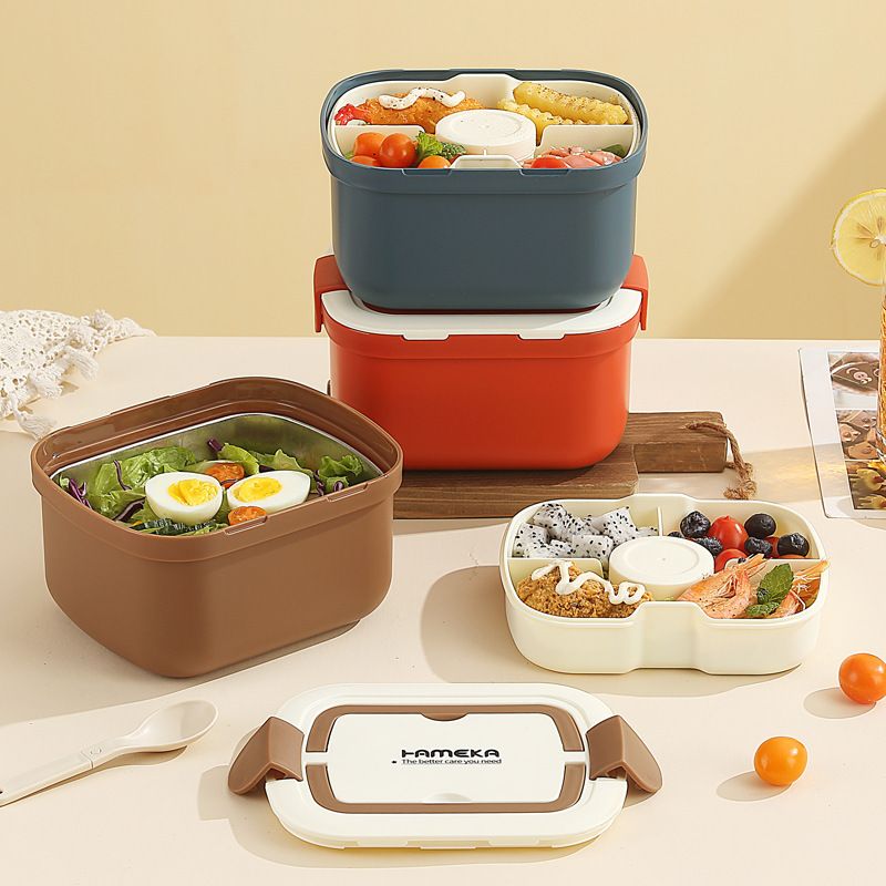 Minimalist Student Double-Layer Compartment Stainless Steel Buckle Lunch Box Office Worker Portable Lunch Bento Box Food Container