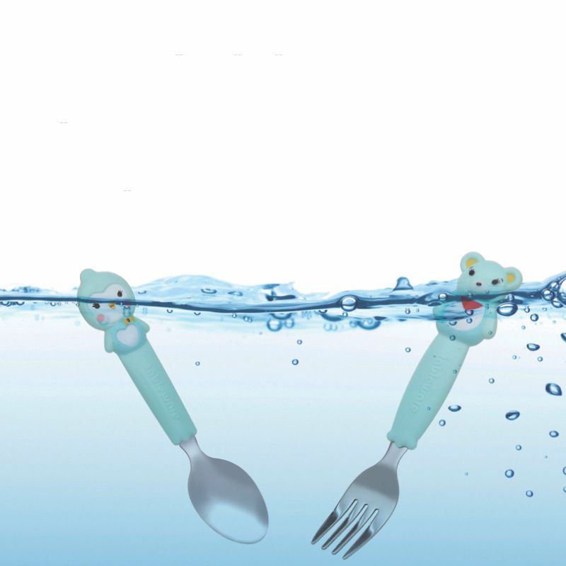 Cartoon Kids Tableware 304 Stainless Steel Spoon and Fork Portable Infant Baby Baby Food Training Spoon and Fork Feeding Tableware