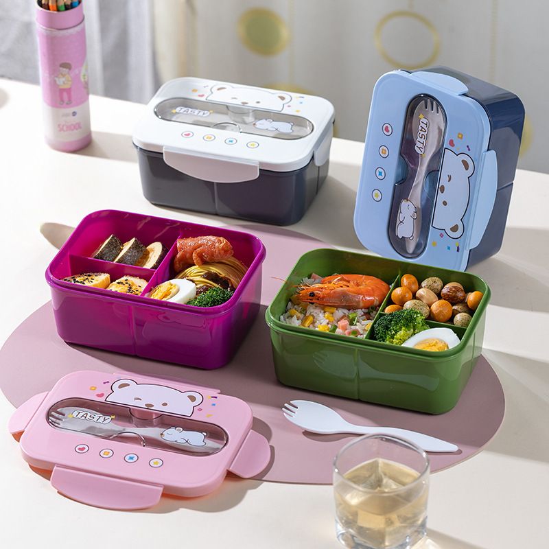 Kids Cartoon Little Bear Lunch Box and Water Cup Set Student Compartment Lunch Bento Box Travel Portable Food Container Gift Logo