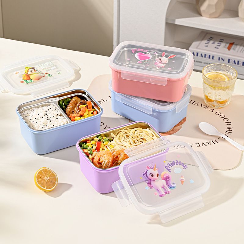 Fiambrera Bento de Acero Inoxidable 304 al por Mayor, Recipiente de Almuerzo Antifugas con Dibujos Animados