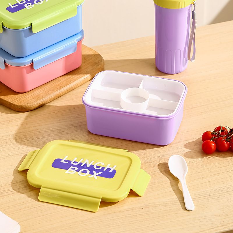 Minimalist Student 304 Stainless Steel Buckle Compartment Lunch Box Adult Lunch Bento Box with Lid Double-Layer Food Container