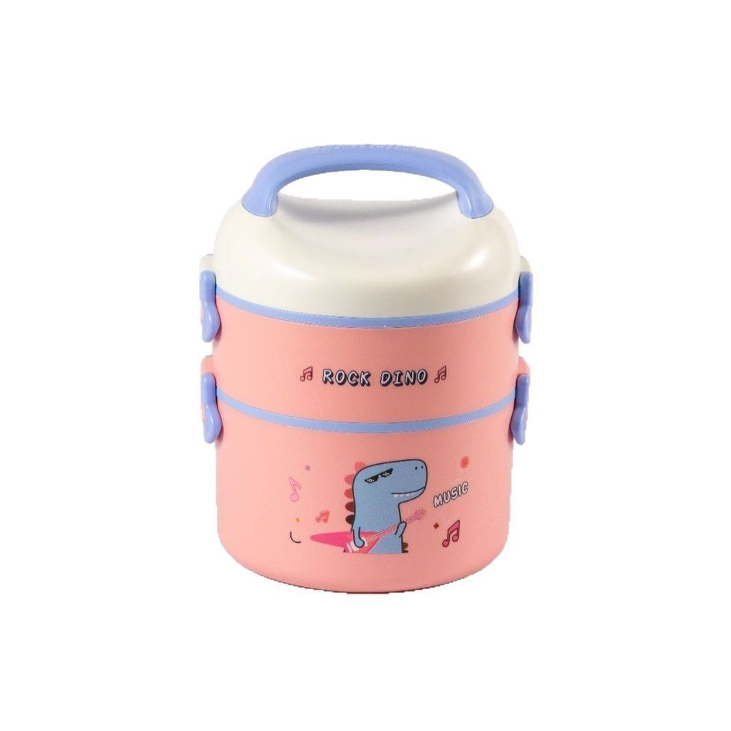 Student Cartoon Round Bucket Plastic Lunch Box Single/Double Layer Office Worker Bento Box Large Capacity Heating