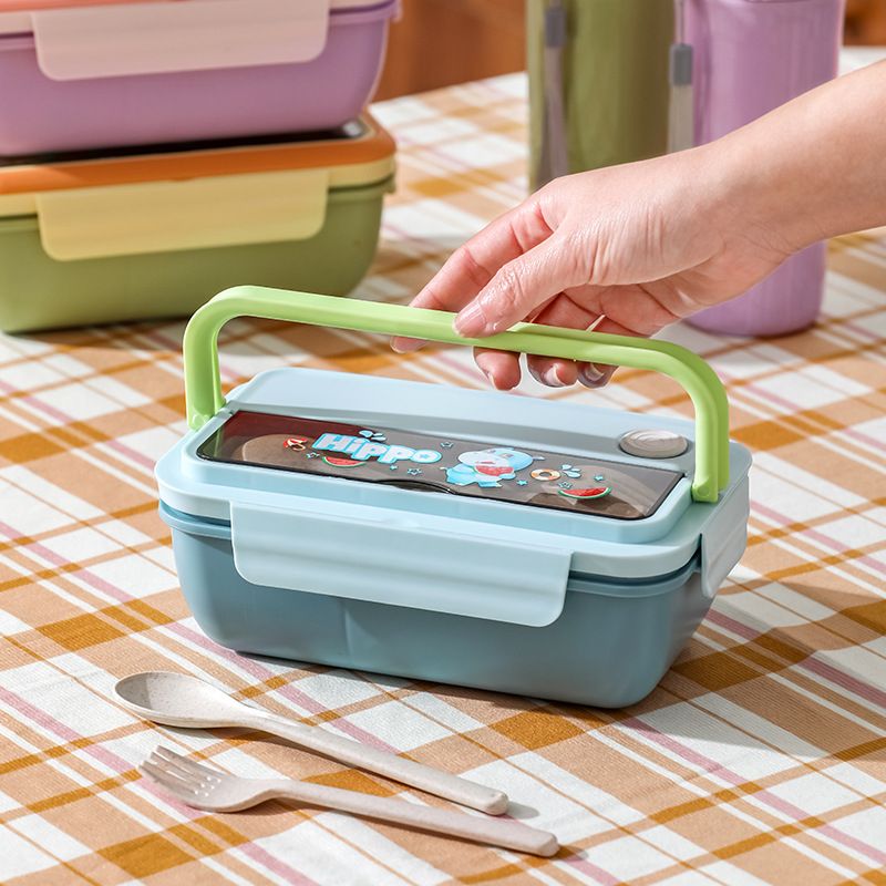 Student Cartoon Compartment Cafeteria Takeout Lunch Box Microwave Safe Bento Box with Lid Food Container