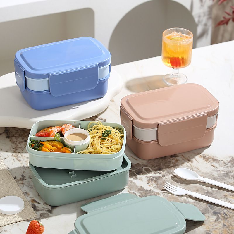 Minimalist Double-Layer Large Capacity Student Compartment Lunch Box Office Worker Portable Food Container Lunch Bento Box Microwave Safe