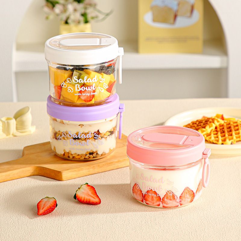 INS Style Macaron Student Transparent Oatmeal Cup Yogurt Cup Girls Portable Milkshake Cup Breakfast Cup Salad Bowl