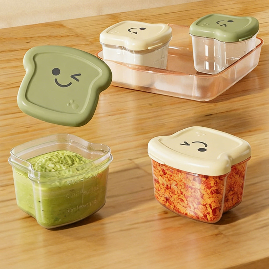 Kids Cute and Fun Small Toast Baby Food Box 4-Pack Infant Baby PP Baby Food Freshness Box with Lid
