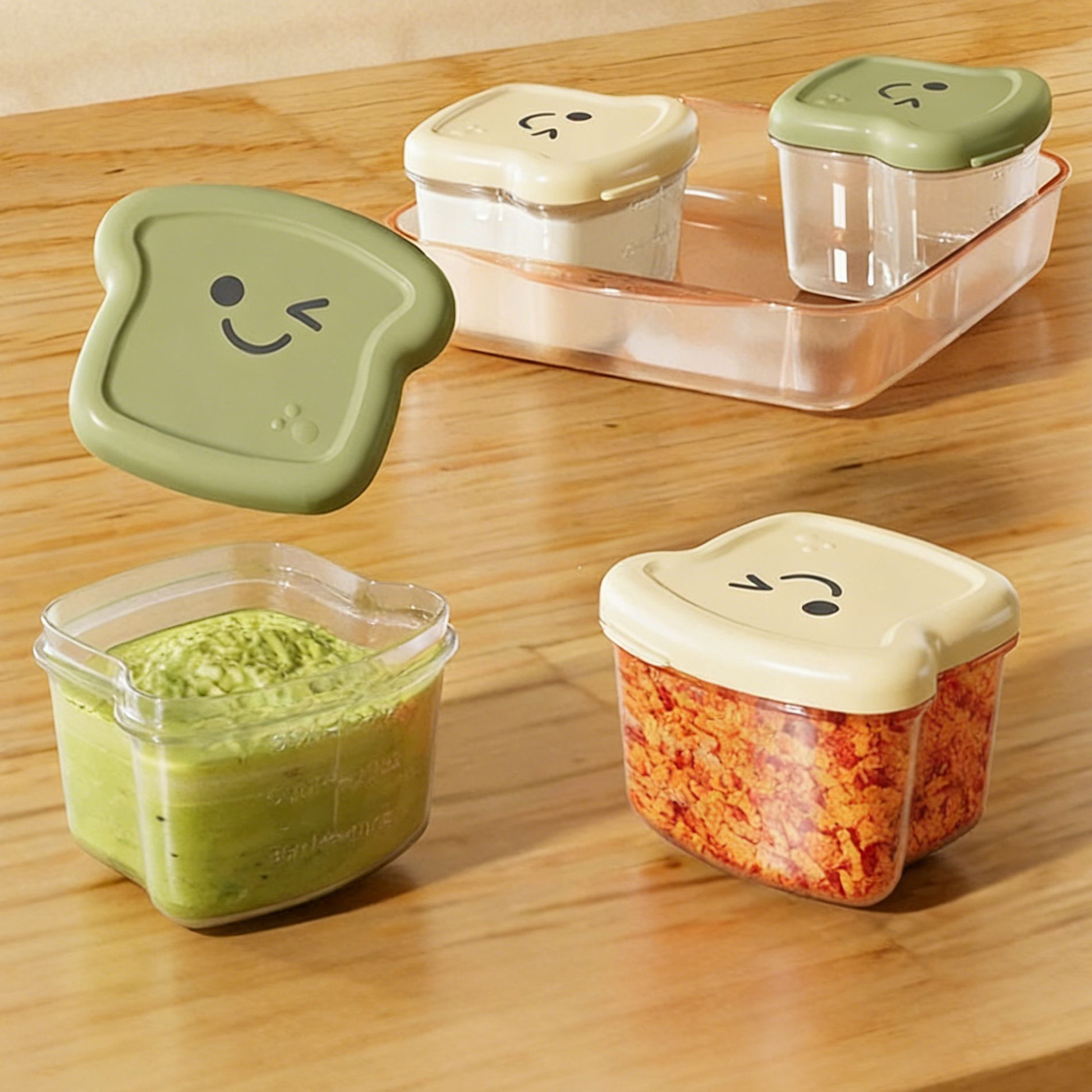 Kids Cute and Fun Small Toast Baby Food Box 4-Pack Infant Baby PP Baby Food Freshness Box with Lid