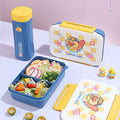 Cartoon Compartment Plastic Lunch Box and Water Cup Set Student Lunch Bento Box Microwave Safe Travel Food Container