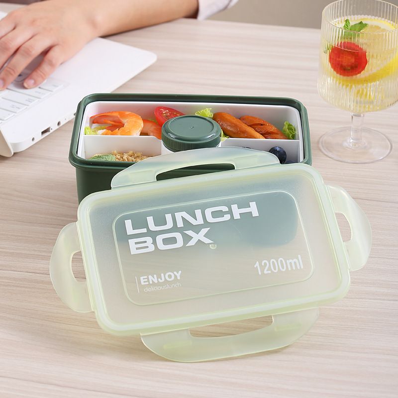 Japanese Style Student Plastic Double-Layer Lunch Box Office Worker Microwave Safe Heating Lunch Bento Box Takeout Food Container Sauce Box