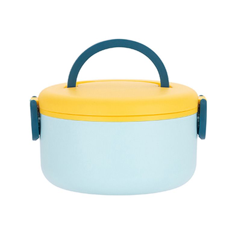 Minimalist Student 304 Stainless Steel Double-Layer Round Bucket Lunch Box Kids Portable Portable Lunch Bento Box