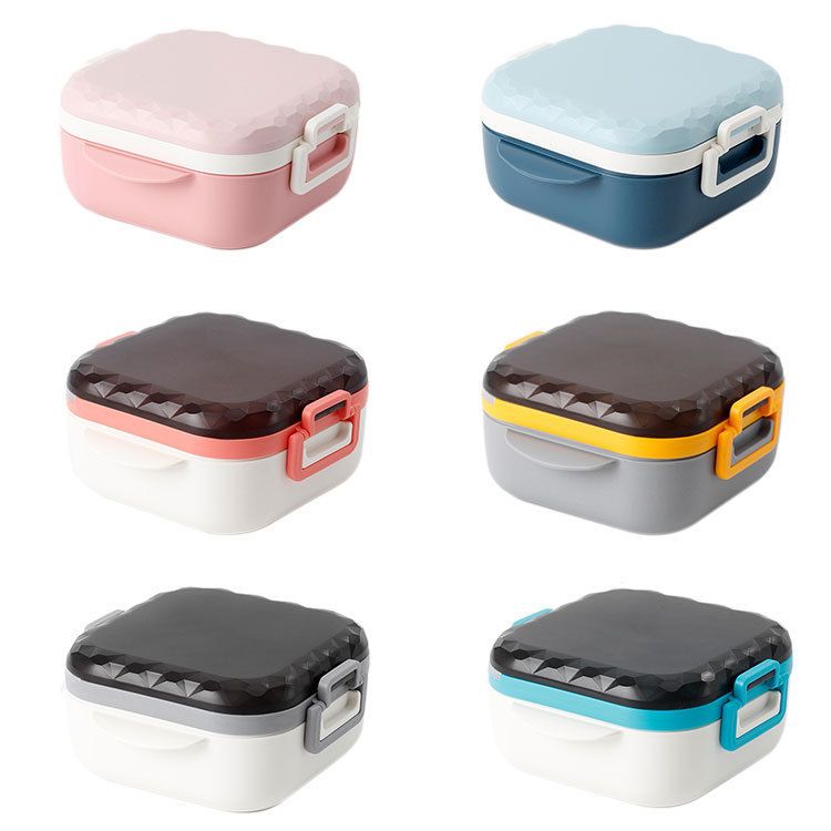 Student Dorm Square Draining Lunch Box Kids Lunch Bento Box Food Container with Cutlery