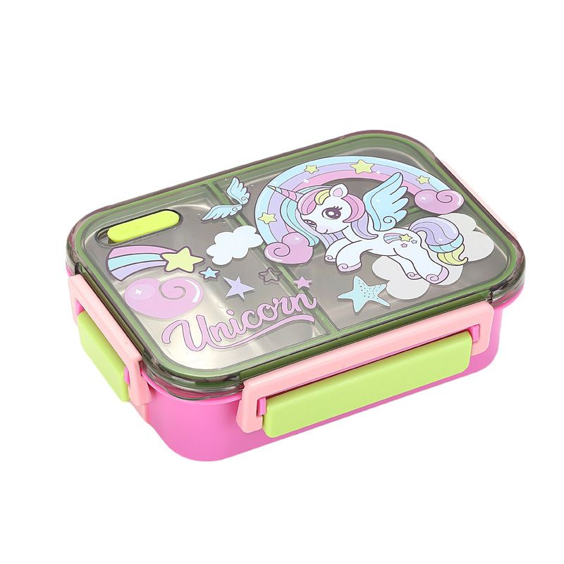 Student Cartoon Dinosaur 304 Stainless Steel Compartment Lunch Box Kids Takeout Lunch Bento Box Large Capacity with Cutlery