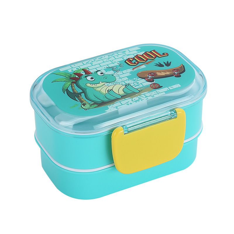 Cartoon Creative Kids Double-Layer Buckle Lunch Box Student Cafeteria Takeout Lunch Bento Box Portable with Cutlery