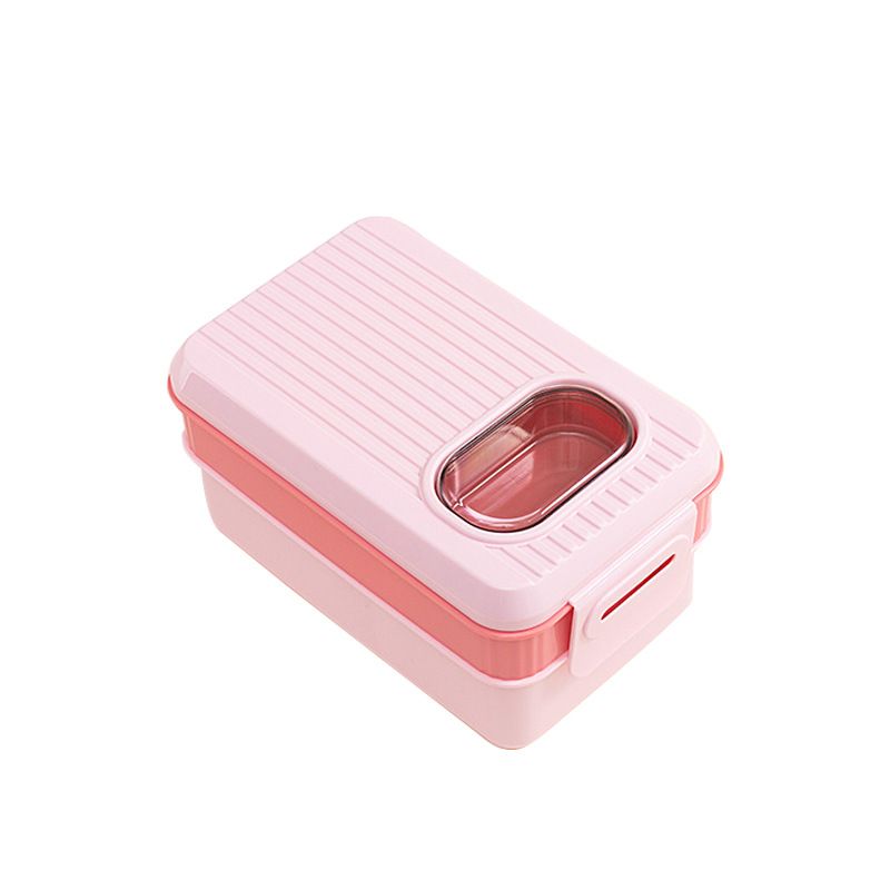 Minimalist Double-Layer Student Plastic Compartment Lunch Box Office Worker Lunch Bento Box Microwave Safe Heating
