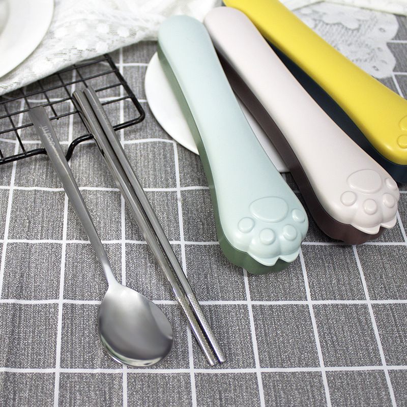 Cartoon Cat Paw 304 Stainless Steel Tableware Set Student Adult Outdoor Travel Spoon and Chopsticks 2-Piece Set Gift