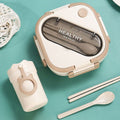 Minimalist Student Japanese Style Compartment Buckle Lunch Bento Box Office Worker Cafeteria Microwave Safe Lunch Box with Handle with Cutlery