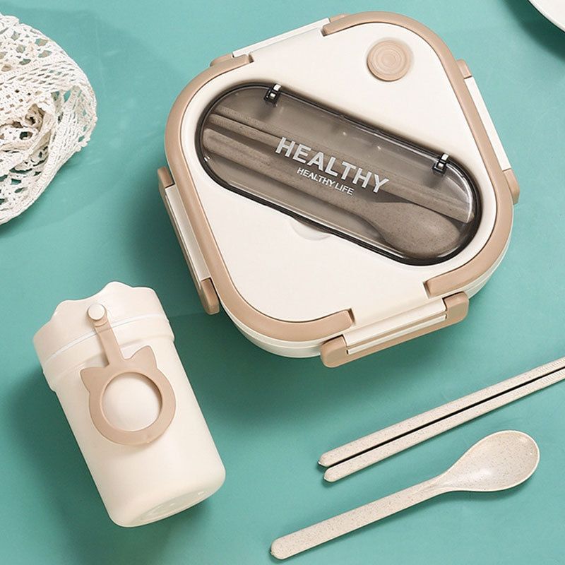 Minimalist Student Japanese Style Compartment Buckle Lunch Bento Box Office Worker Cafeteria Microwave Safe Lunch Box with Handle with Cutlery