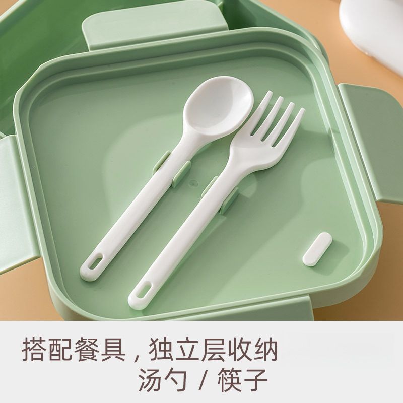 Student Japanese Style Compartment Lunch Box with Spoon and Fork Microwave Safe Large Capacity Lunch Bento Box Cafeteria Portable