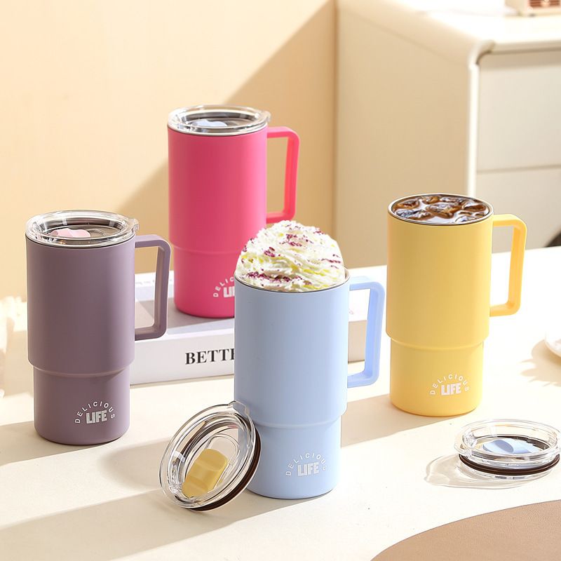 Stylish Light Luxury Office Worker Large Capacity 304 Stainless Steel Mug Student Milk Tea Cup with Lid