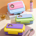 Cartoon Student 304 Stainless Steel Compartment Lunch Box Office Worker Buckle Bento Box with Spoon and Fork Kids Food Container