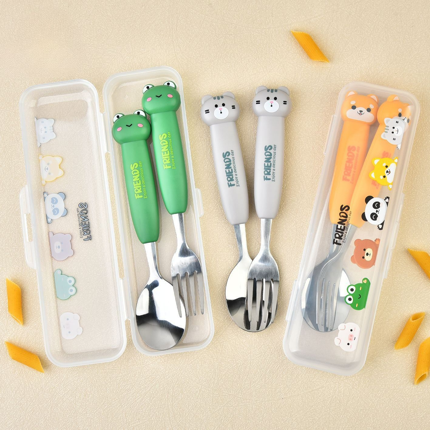 Cartoon Little Bear Student Spoon, Fork and Chopsticks 3-Piece Set Kids Portable Eating Tableware Set General Merchandise Gift