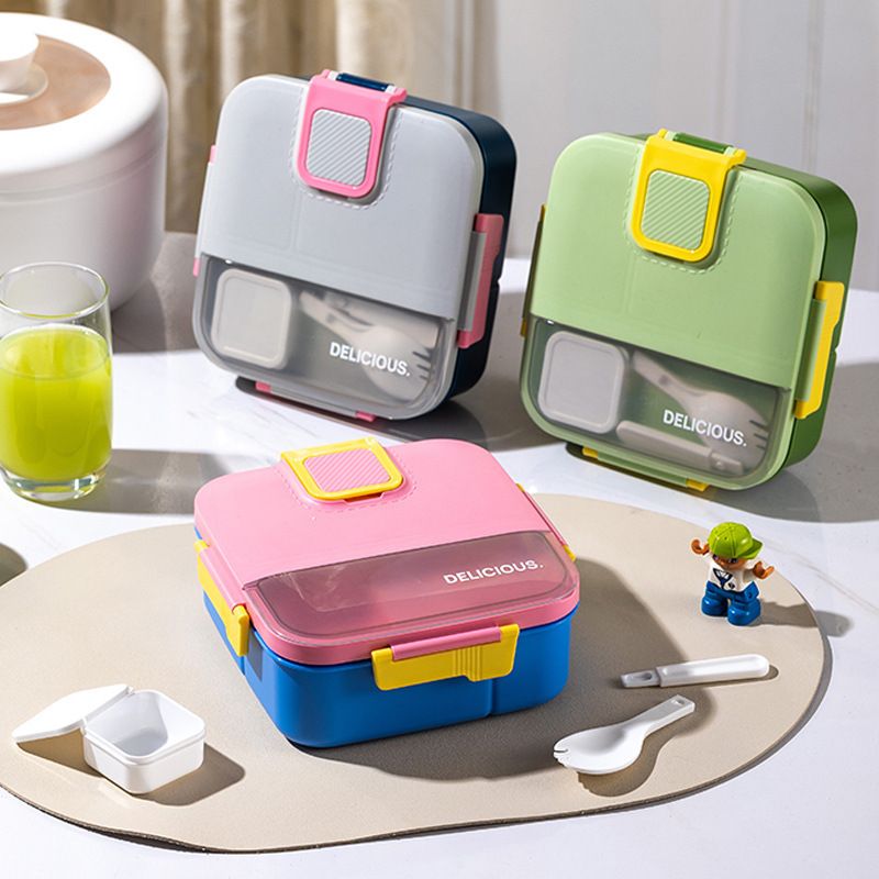 Minimalist Office Worker Square Compartment Buckle Lunch Box Sauce Box Student Travel Portable Food Container
