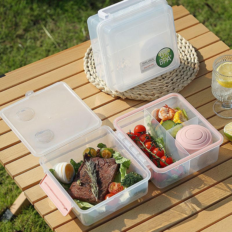 Minimalist Transparent Lunch Box with Handle Large Capacity Travel Outdoor Light Food Container Lunch Bento Box