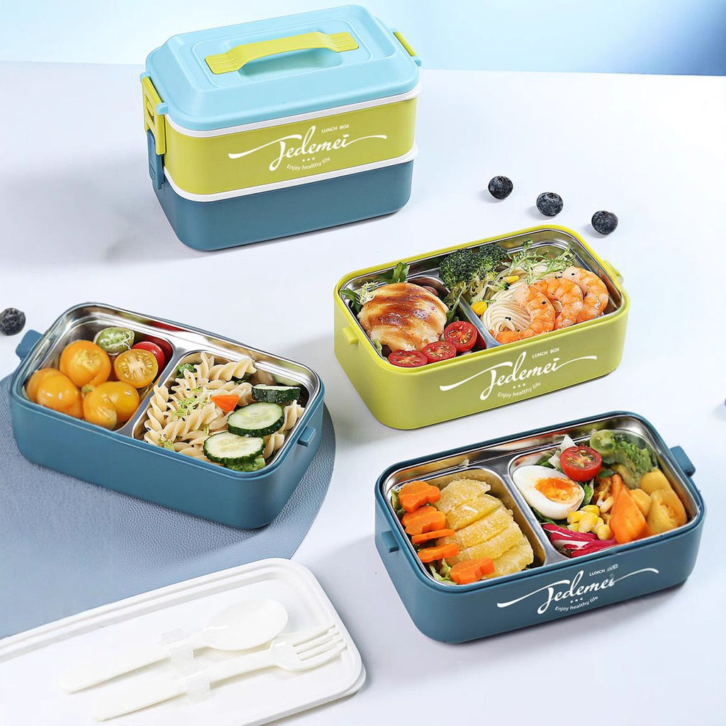 Minimalist Student Lunch Box Single/Double Layer Large Capacity Office Worker 304 Stainless Steel Lunch Bento Box with Handle Portable