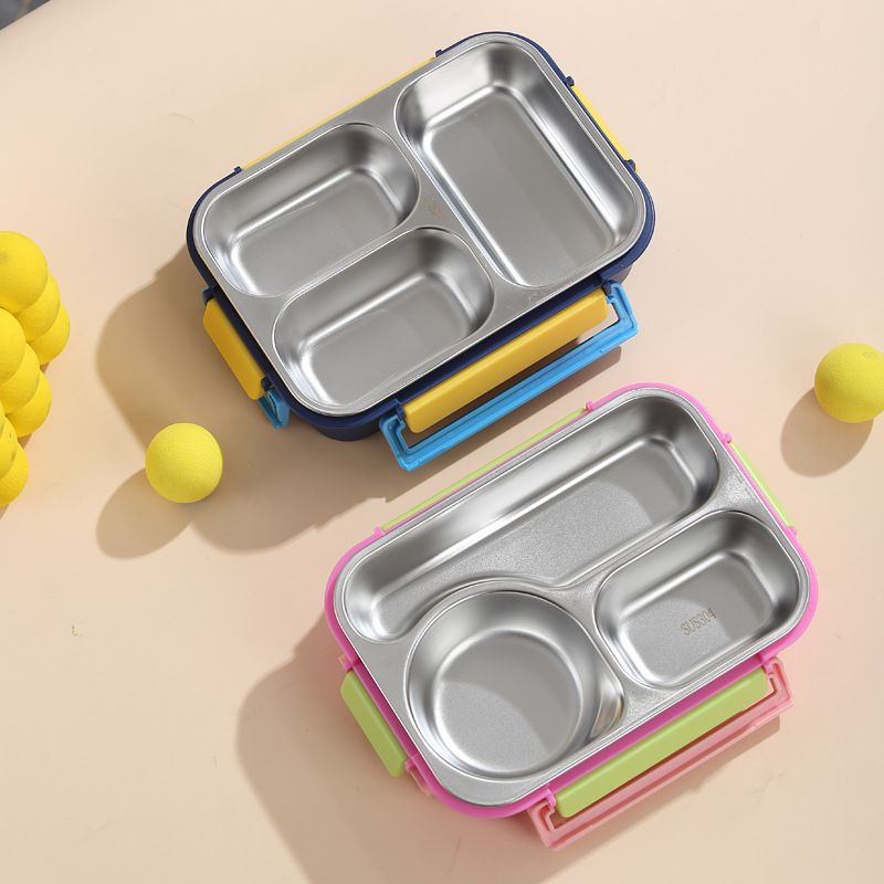 Caja bento de acero inoxidable 304 al por mayor, recipiente portátil para preparar comidas, estudiante