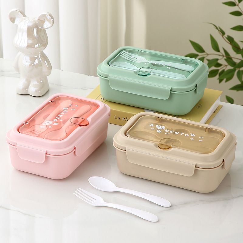 Student Minimalist Plastic Compartment Lunch Box Microwave Heating Lunch Bento Box Kids Food Container with Lid
