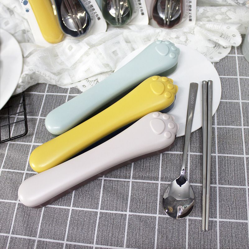 Cartoon Cat Paw 304 Stainless Steel Tableware Set Student Adult Outdoor Travel Spoon and Chopsticks 2-Piece Set Gift