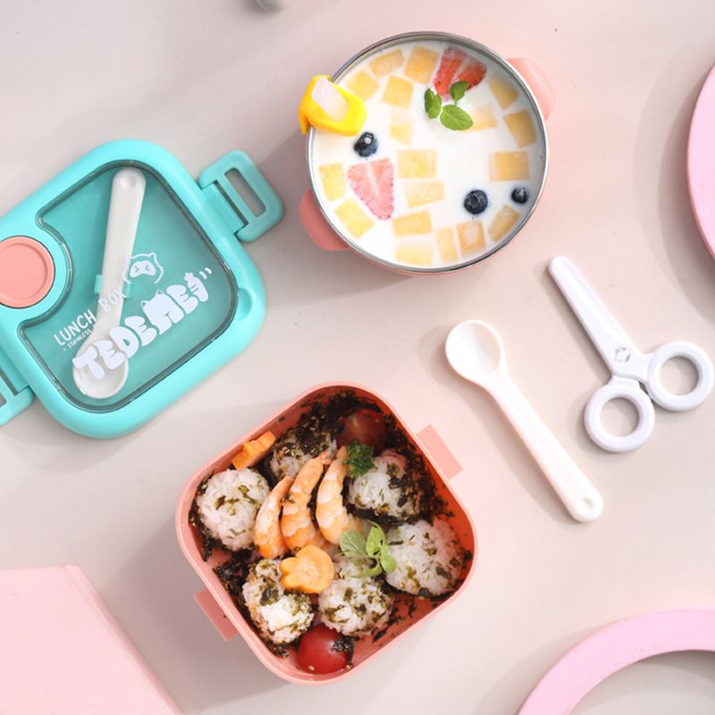 Kids 304 Stainless Steel Baby Food Bowl Baby Feeding Tableware Set Infant Grinding Bowl Soup Ladle Portable
