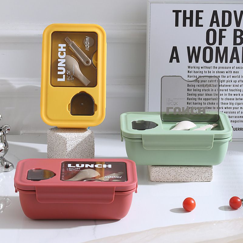 Minimalist Japanese Style Student Compartment Plastic Lunch Box Sauce Box Office Worker Lunch Bento Box Microwave Safe Heating