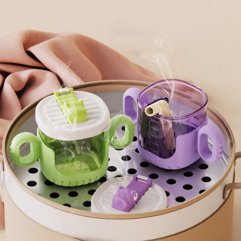 Cartoon Crocodile Kids Training Cup with Handle Scale Kindergarten Baby Straw Cup Milk Cup Gift