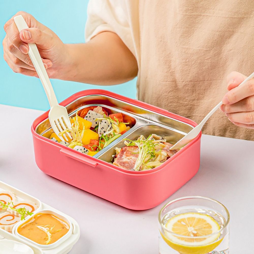 Creative Japanese Style 304 Stainless Steel Student Compartment Lunch Box with Cutlery Kids Kindergarten Spring Outing Picnic Bento Box