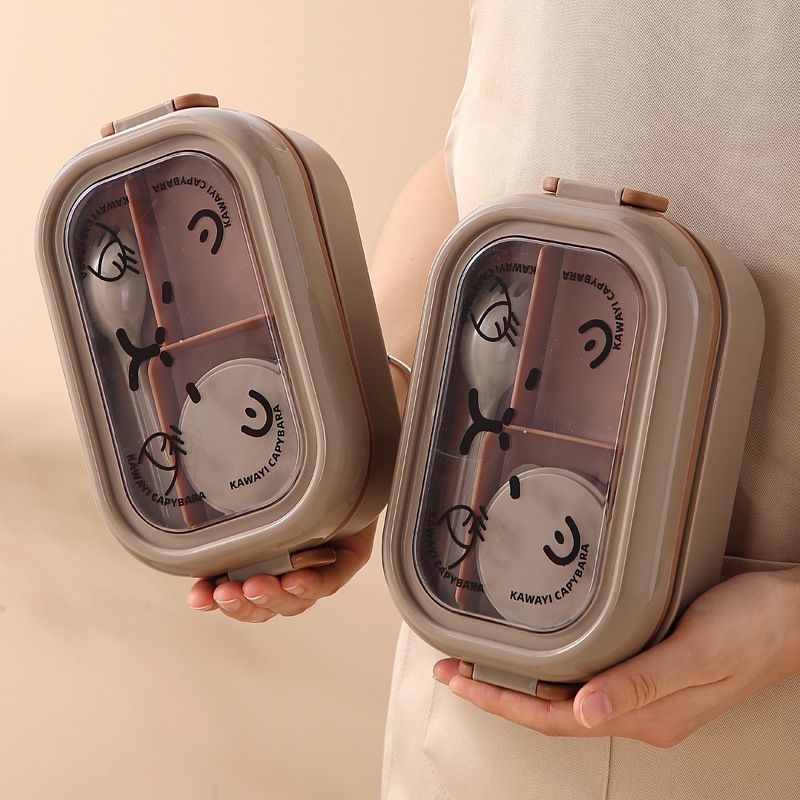 Cartoon Kids Capybara Plastic Compartment Lunch Box Student Lunch Bento Box Portable Food Container