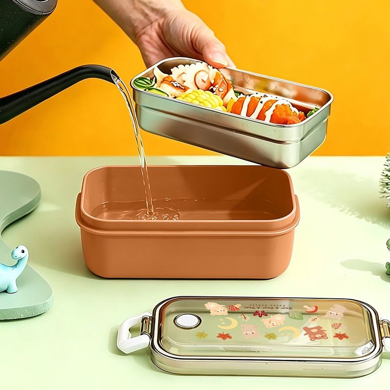 304 Stainless Steel Cartoon Lunch Box Student Cafeteria Lunch Box Kids Portable Small Bento Box Food Container