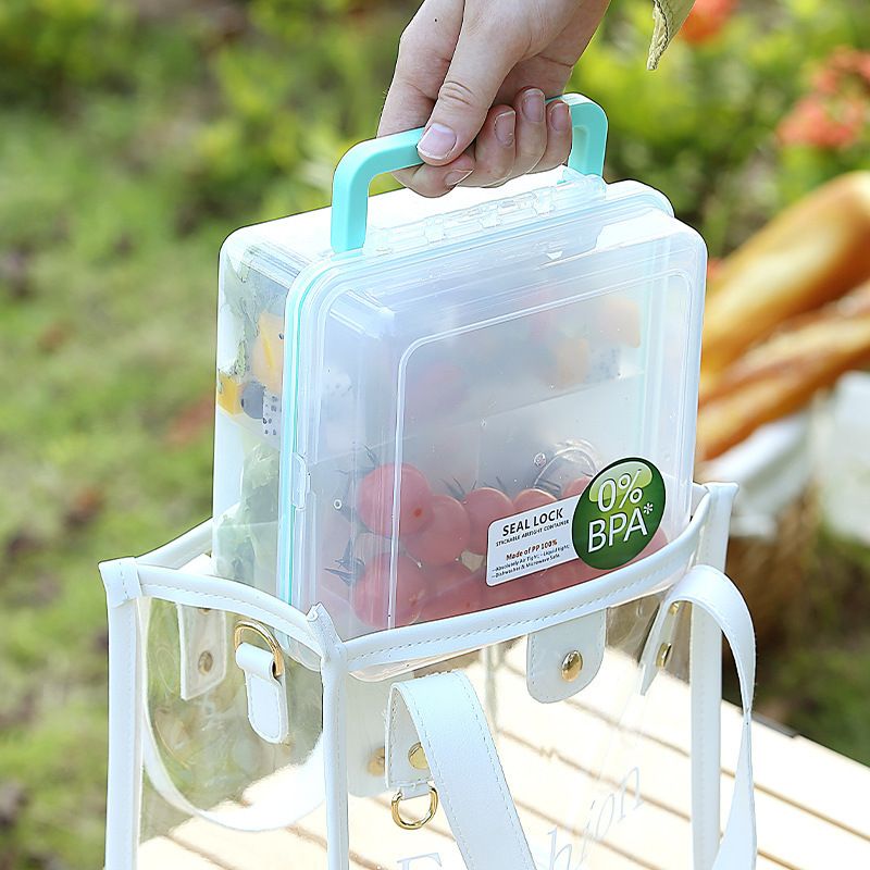 Minimalist Transparent Lunch Box with Handle Large Capacity Travel Outdoor Light Food Container Lunch Bento Box